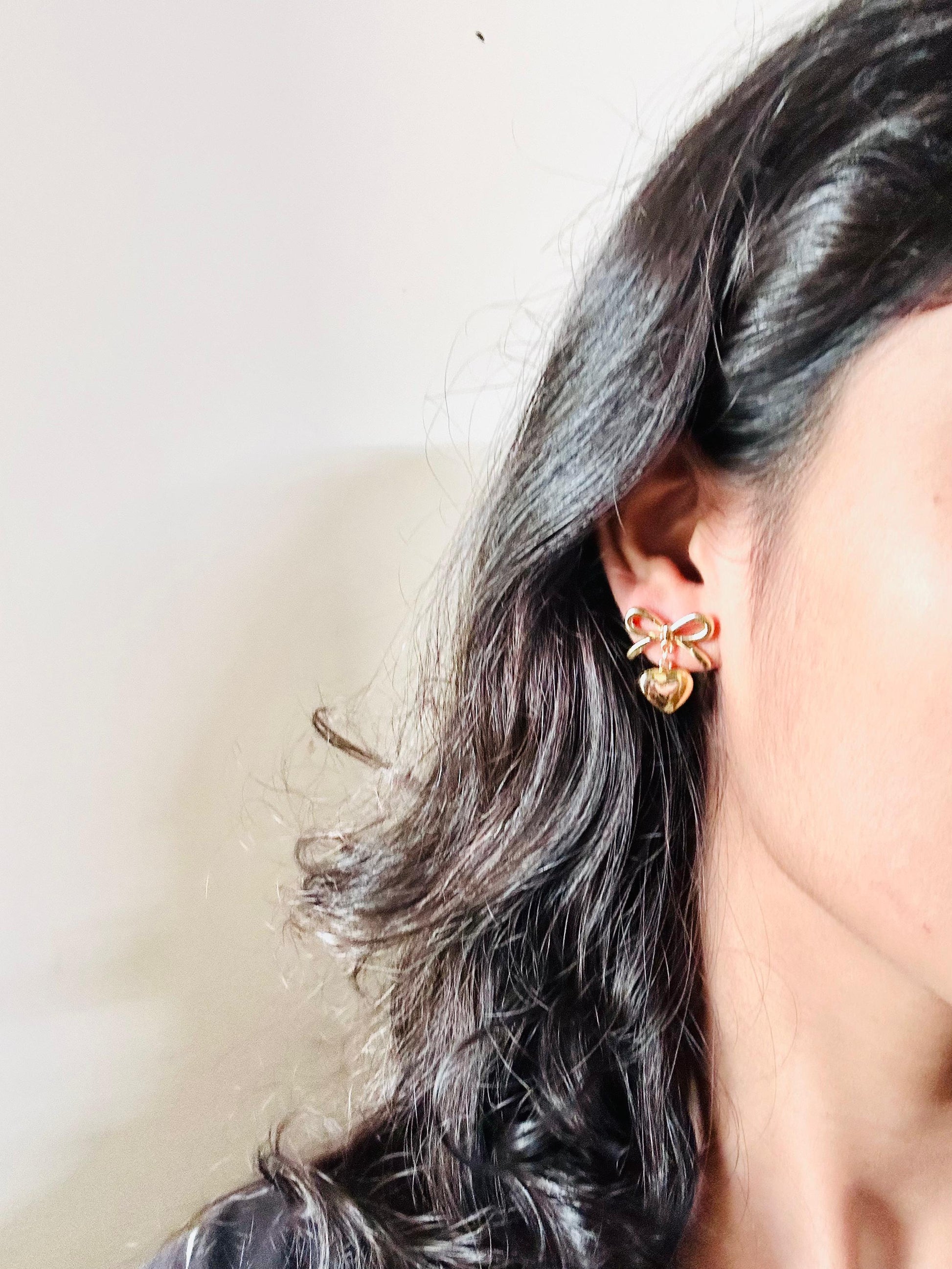 Gold heart bow Earrings