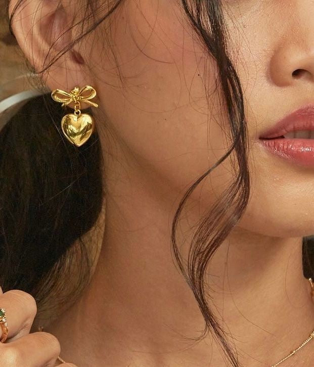 Gold heart bow Earrings