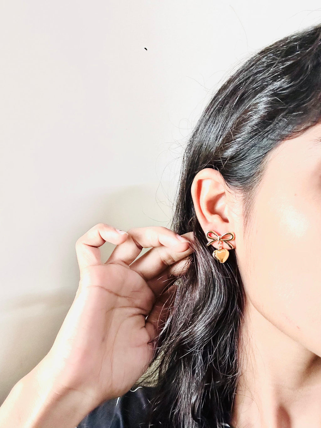 Gold heart bow Earrings