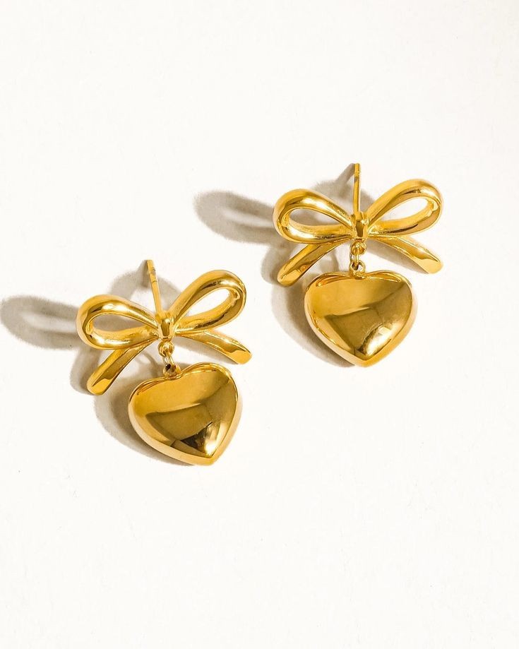 Gold heart bow Earrings